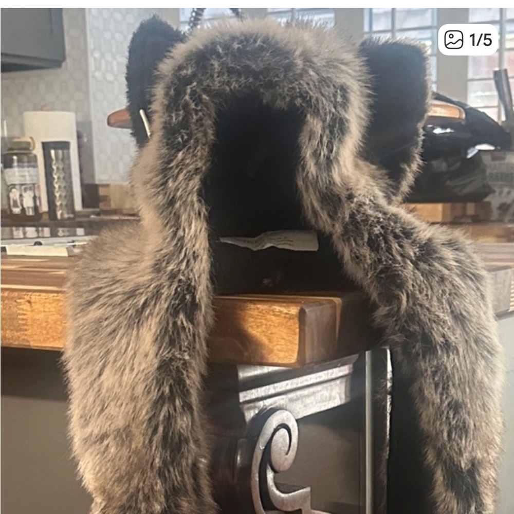 SpiritHoods Faux Fur Wolf Animal Hat - Black and Grey